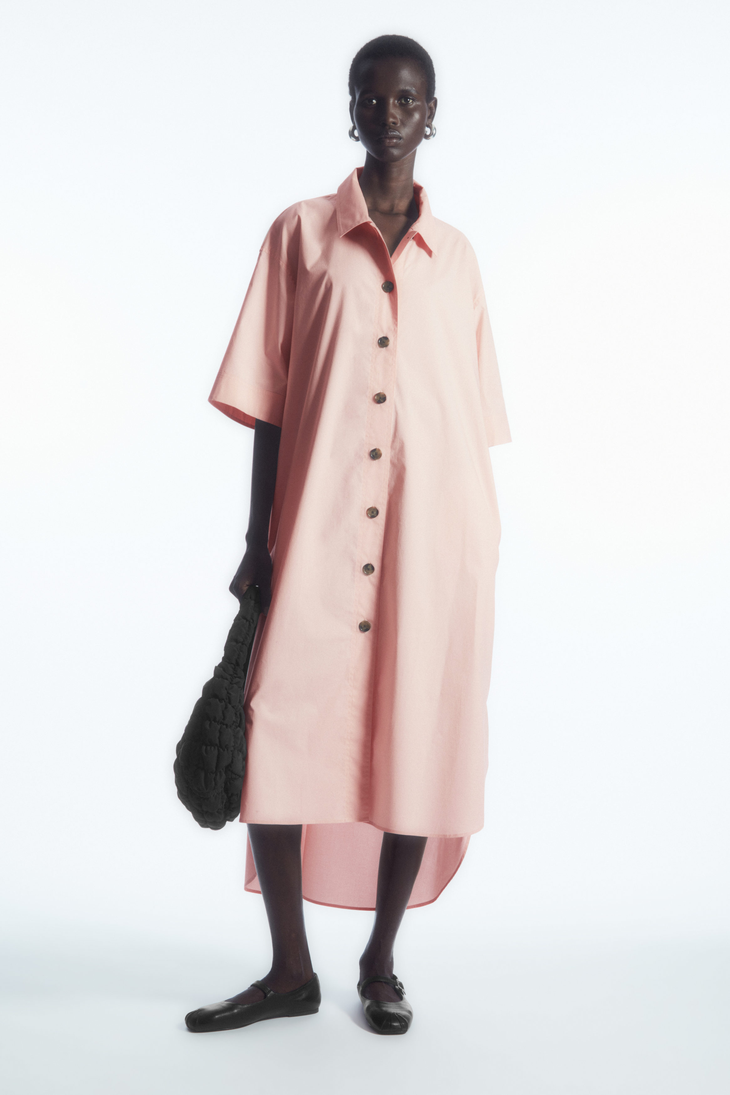 Bright Pink Textured Belted Midi Shirt Dress