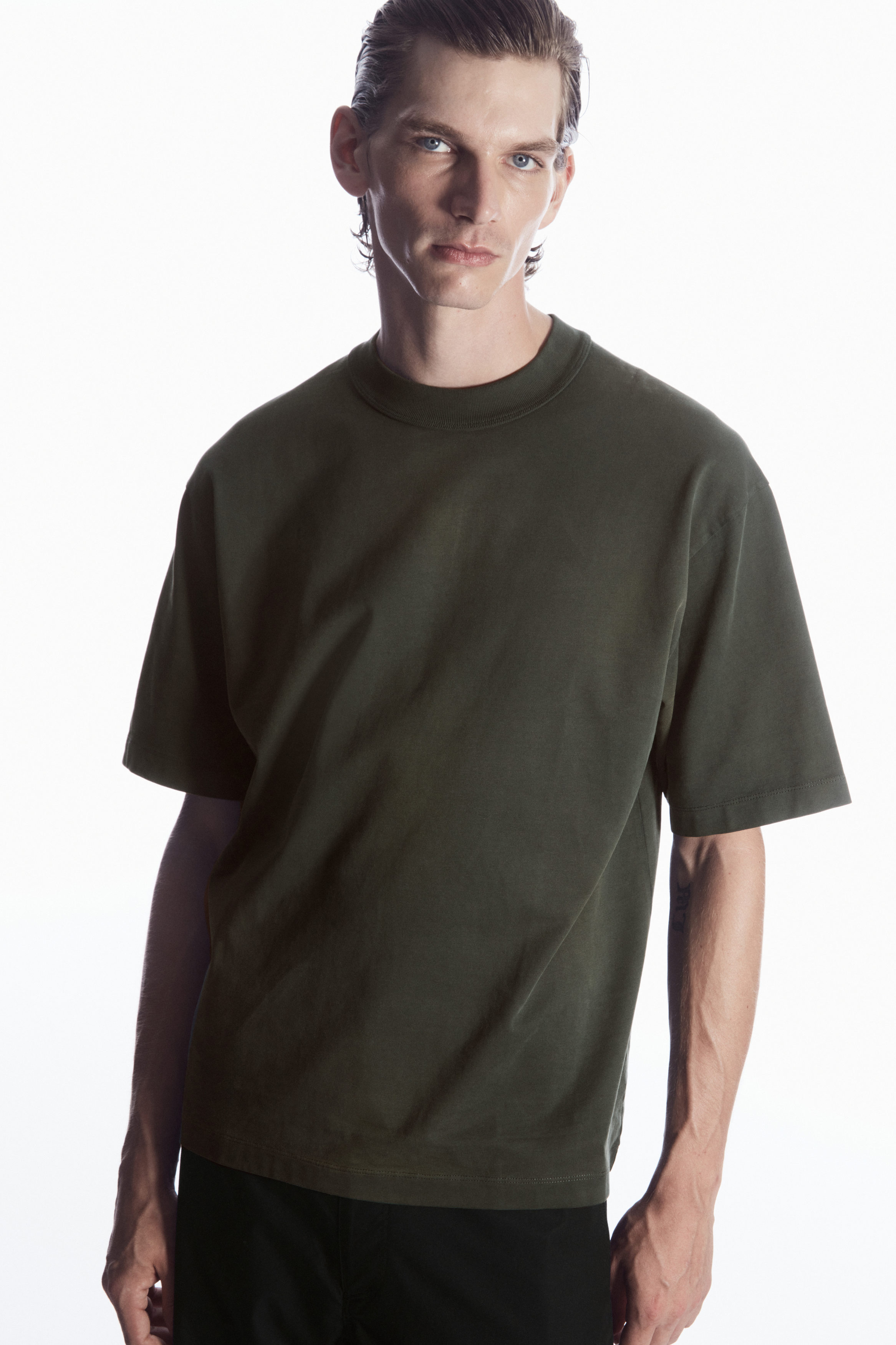 Oversized Mock Neck Tee BY230| Men's Plain cotton T-shirt with dropped  shoulders