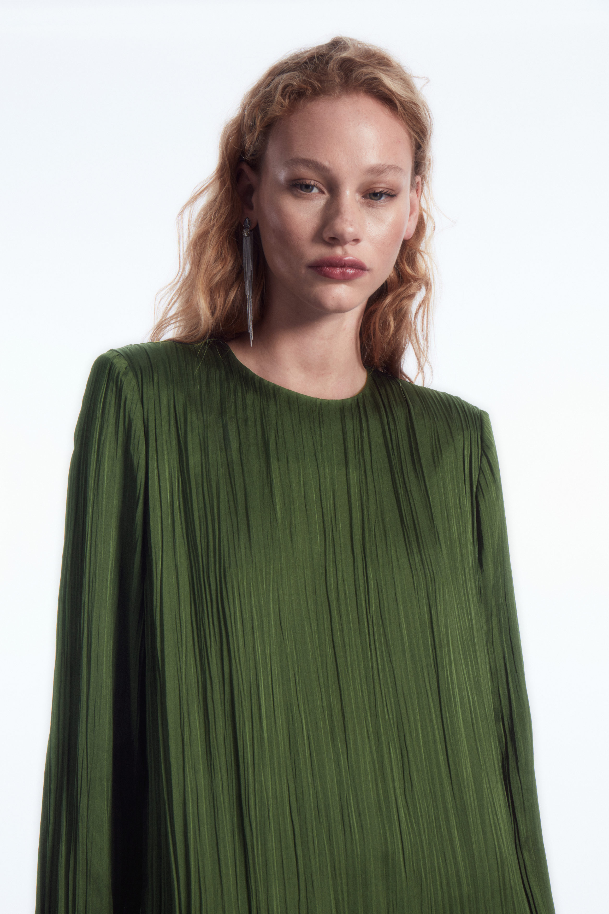 COS Pleated Jersey Midi Dress in Green