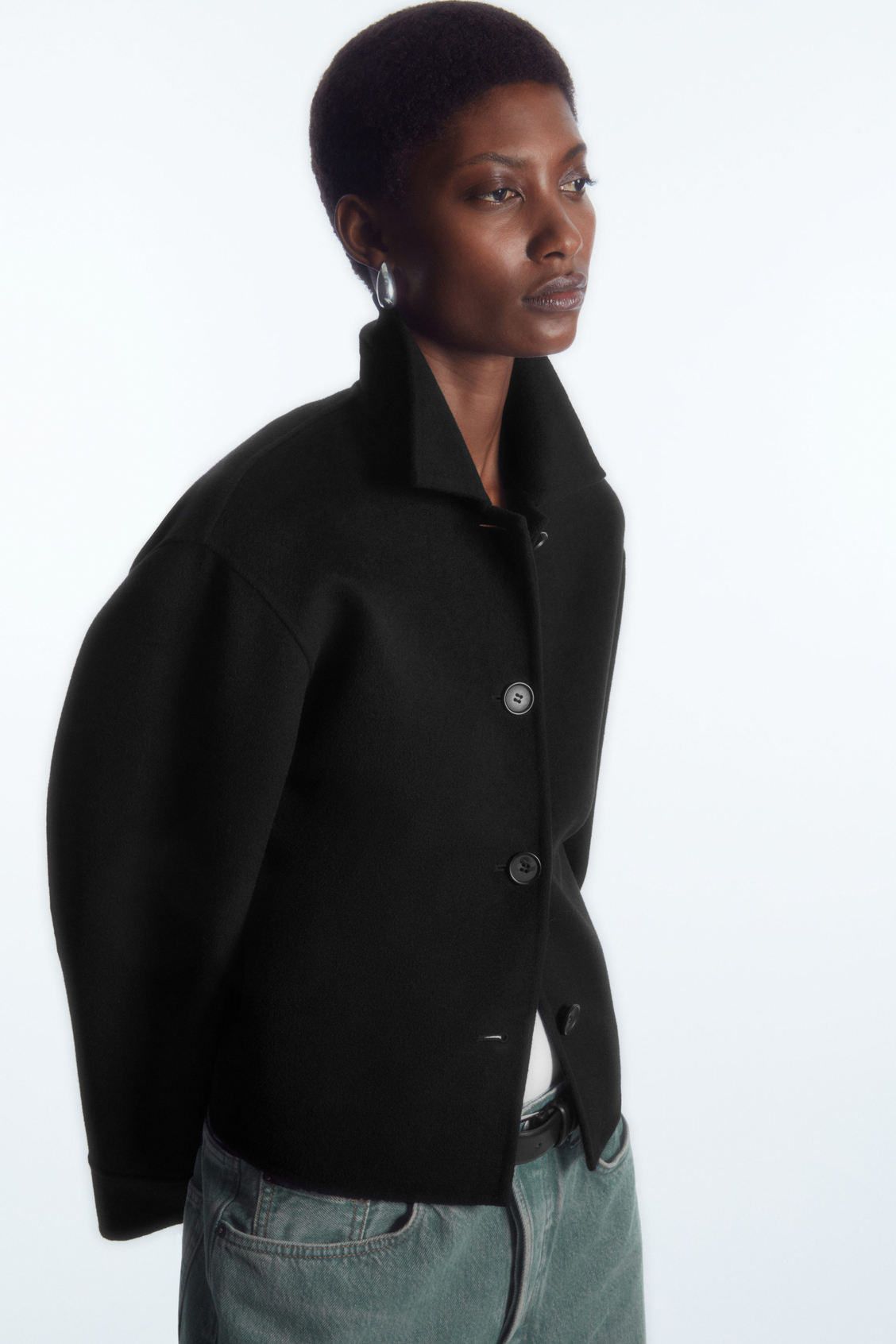 RELAXED-FIT DOUBLE-FACED WOOL COAT - BLACK - COS